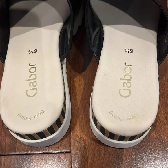 Gabor Women’s Striped Leather Black Slide - Picture 8 of 9